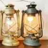 Vintage Hurricane lantern with electric bulb fitting pastel grey colour working model - Image 5