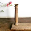 Ornate Burmese teak aghal vilakku maadam with brass lamp - Image 2