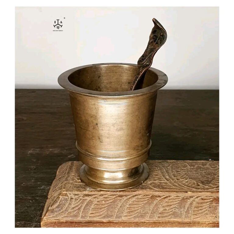 Classic bell metal footed Panchapatra with etched copper Sarpa Udarani