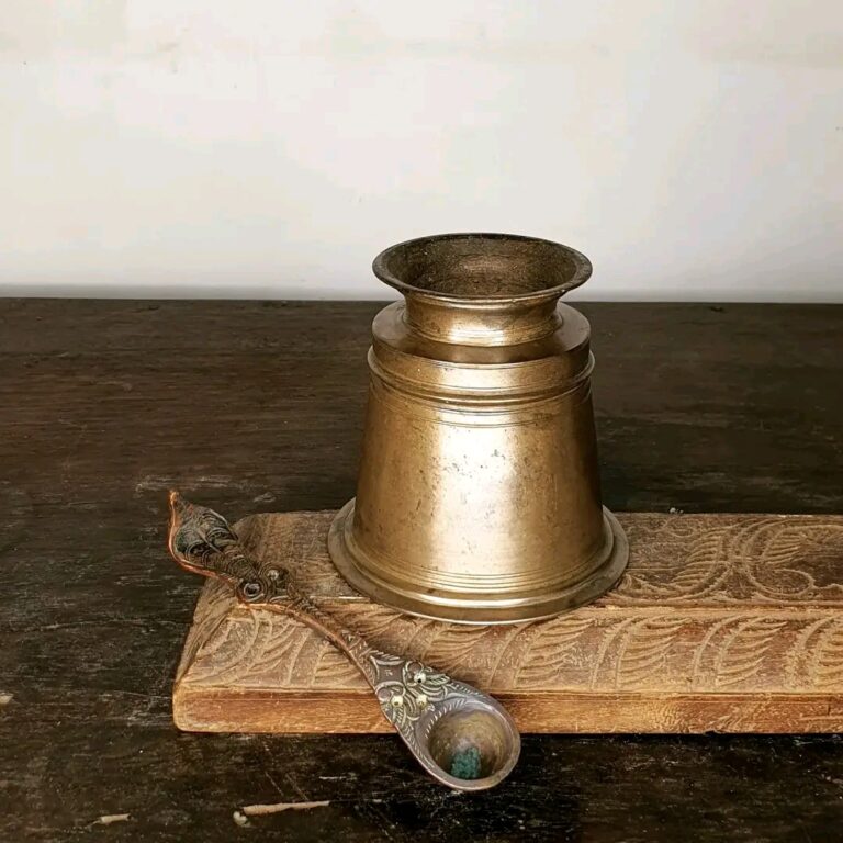 Classic bell metal footed Panchapatra with etched copper Sarpa Udarani - Image 8