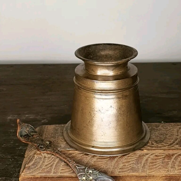 Classic bell metal footed Panchapatra with etched copper Sarpa Udarani - Image 10