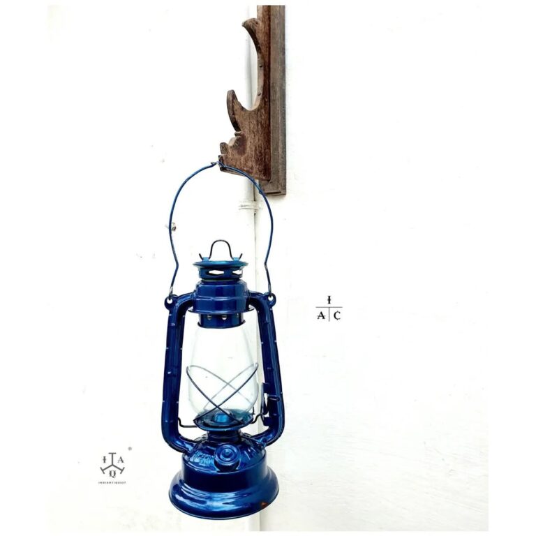 Hurricane barn lantern iron handmade handpainted blue colour