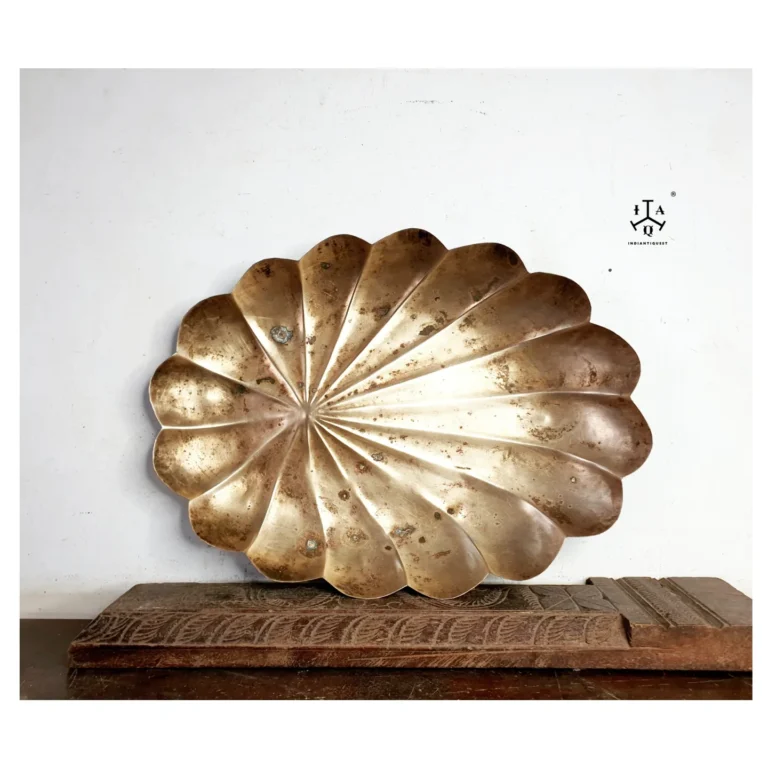 English lotus leaf inspired oval platter, golden bronze