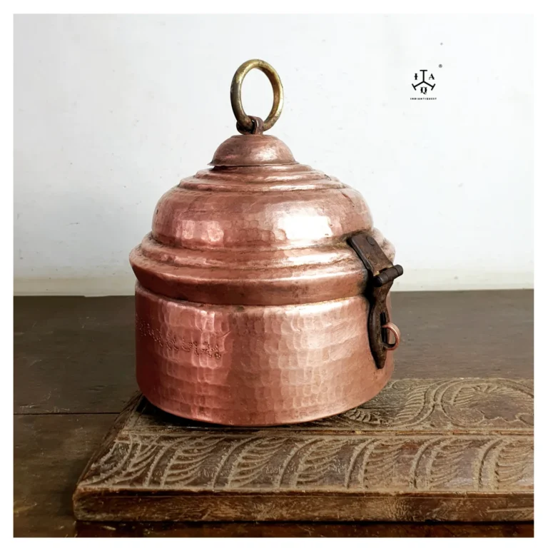 Auspicious Copper Shaligrama travel carry along box with Brass loop holder