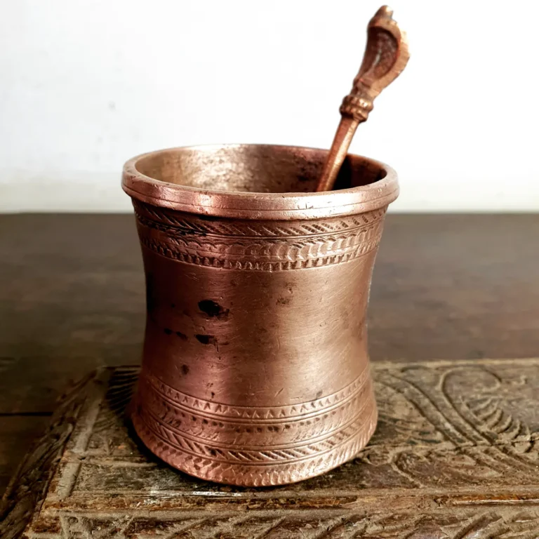 Copper Panchapatra with Sarpa Udarani/ Holy water container with hooded serpent dispenser - Image 2