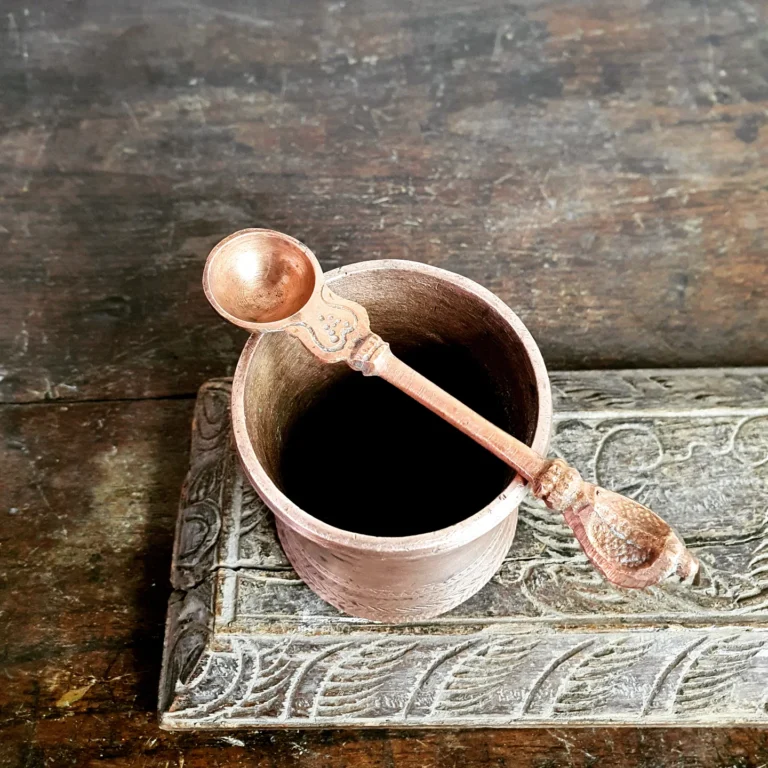 Copper Panchapatra with Sarpa Udarani/ Holy water container with hooded serpent dispenser - Image 5