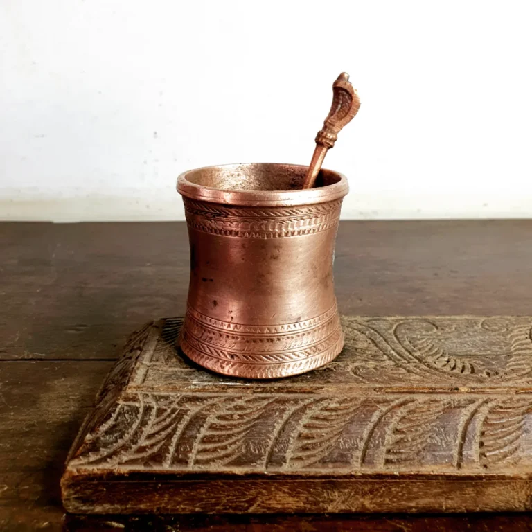 Copper Panchapatra with Sarpa Udarani/ Holy water container with hooded serpent dispenser - Image 4