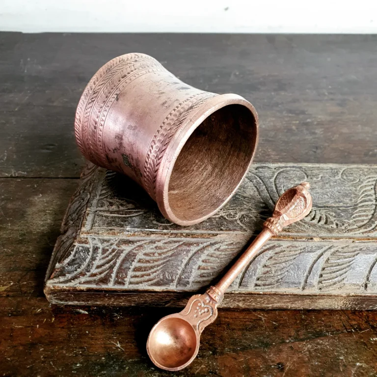 Copper Panchapatra with Sarpa Udarani/ Holy water container with hooded serpent dispenser - Image 6