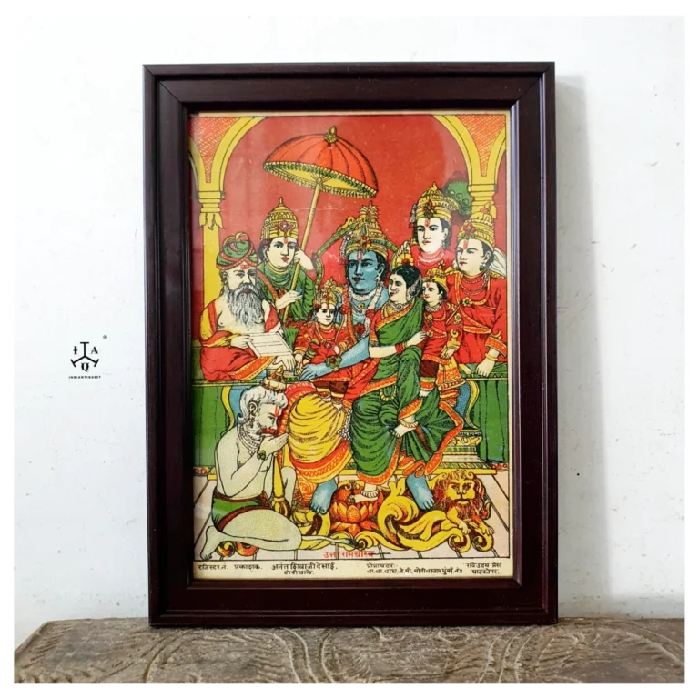 Ram Durbar original framed lithograph portrait by Raja Ravi Varma