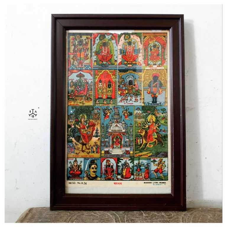 Char Dham original framed lithograph portrait by Raja Ravi Varma