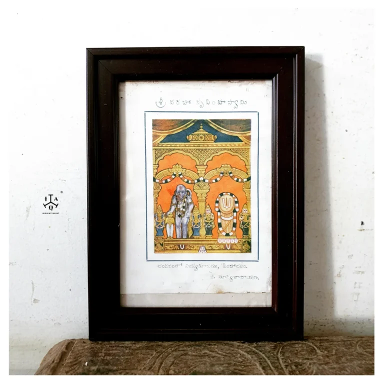 Sri Varaha Simhaswamy in Sandalwood Simhasana original framed lithograph