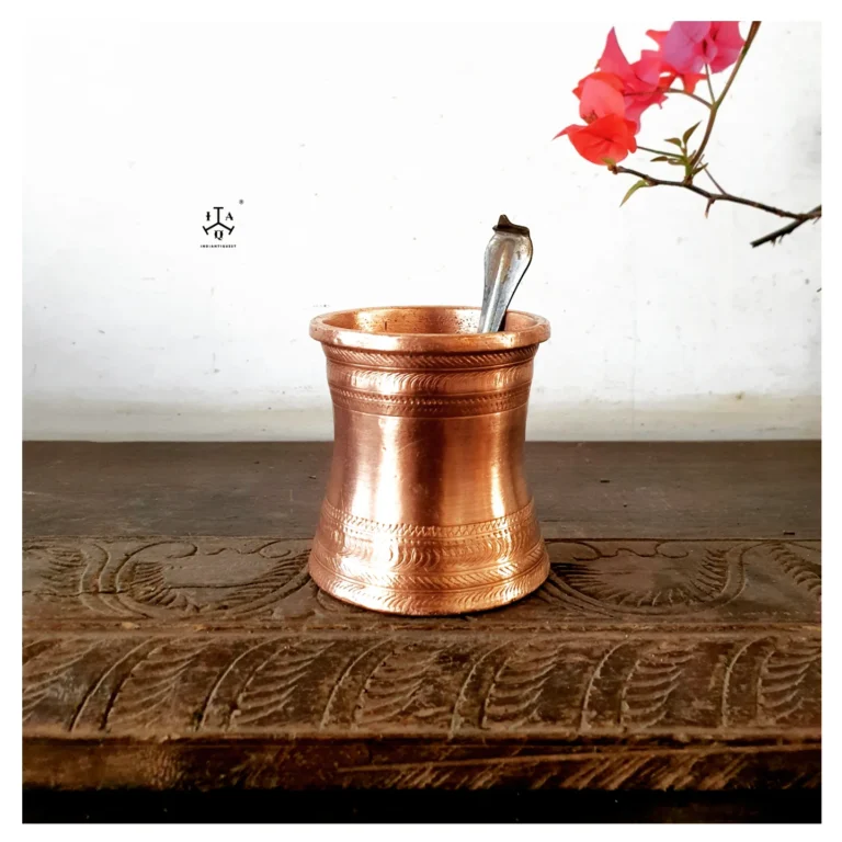 Compact Copper Panchapatra with carved Udarani/ Holy water container heavy cast