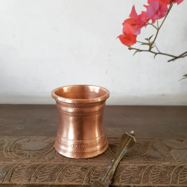 Compact Copper Panchapatra with carved Udarani/ Holy water container heavy cast - Image 4