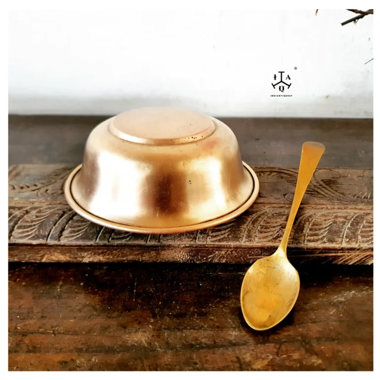 Chutney basin with chutney spoon superior golden brass with tin lining