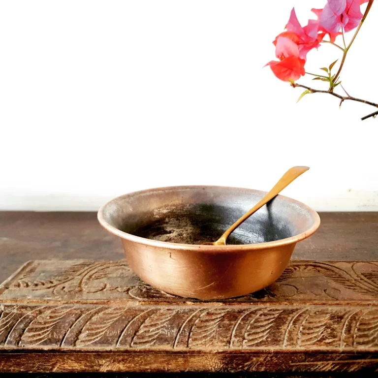 Chutney basin with chutney spoon superior golden brass with tin lining - Image 4