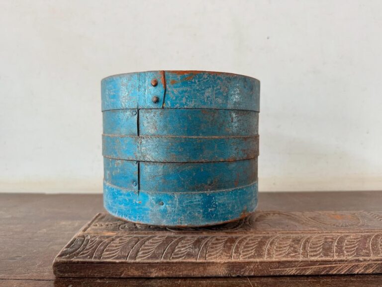 Traditional iron vallam, grain sower and measure with reinforcements