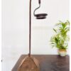 Rare Maada Naambi pedestal lamp golden bronze with iron holder mounted on Burmese teak base