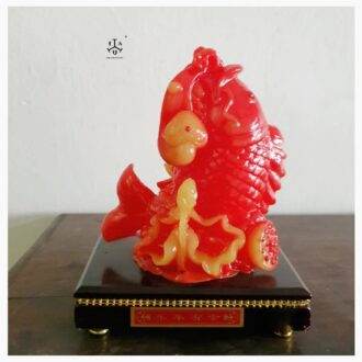 Feng shui Red Carp leaping out of strong current biting on a pearl