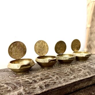 Auspicious Twin Kuber Lakshmi Diya with Kuber Yantra affixed along with twin Lord Muruga Diya