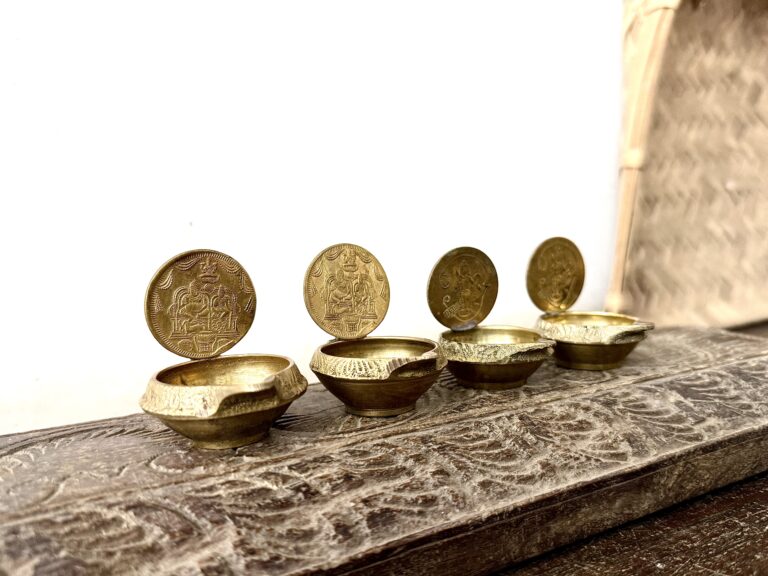 Auspicious Twin Kuber Lakshmi Diya with Kuber Yantra affixed along with twin Lord Muruga Diya