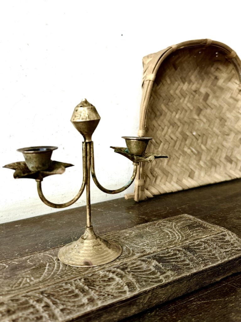 Classic brass twin candle bars with incense burner