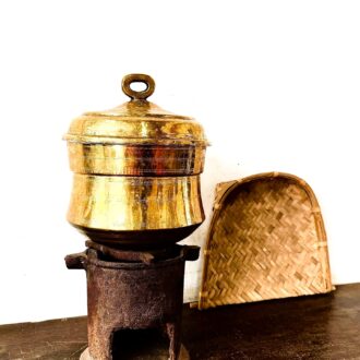 Antique Golden brass Kongunadu Idly steamer unused 6 inundations to make 6 idlys