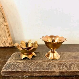 Lotus Diya’s assorted set of two golden brass