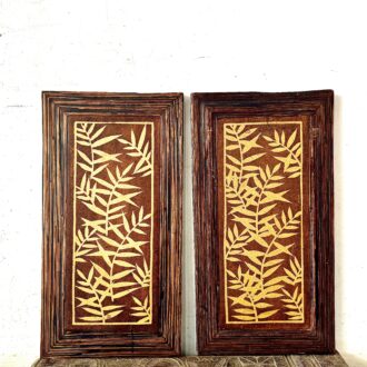 Boho style decor wall panel set of two featuring leaf pattern wood made