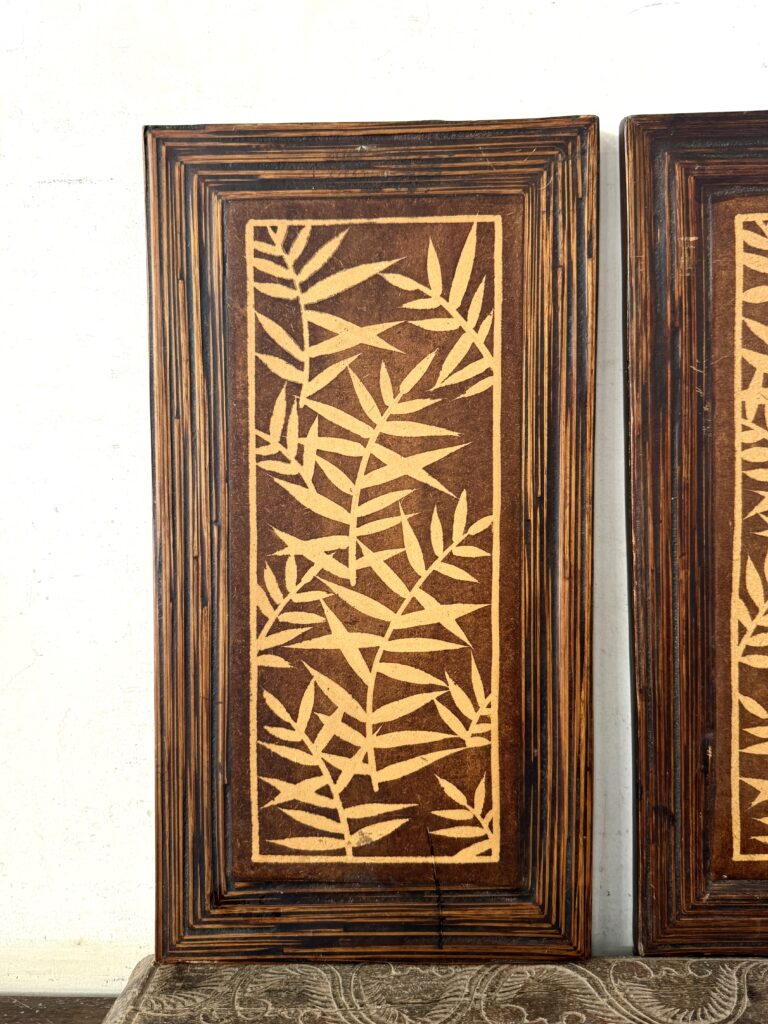 Boho style decor wall panel set of two featuring leaf pattern wood made - Image 4