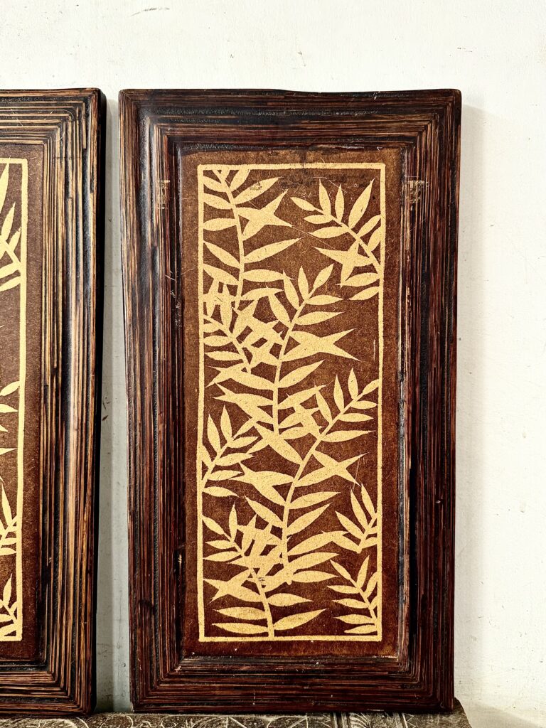 Boho style decor wall panel set of two featuring leaf pattern wood made - Image 5