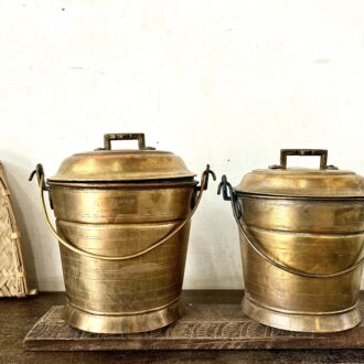 Antique golden brass Vari Bucket Thooku Raja Rani set of two versatile storage canisters