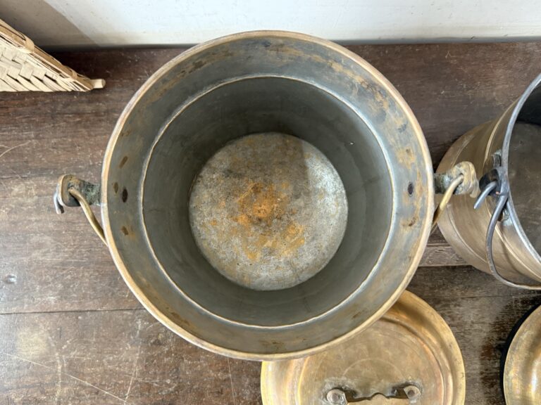 Antique golden brass Vari Bucket Thooku Raja Rani set of two versatile storage canisters - Image 11