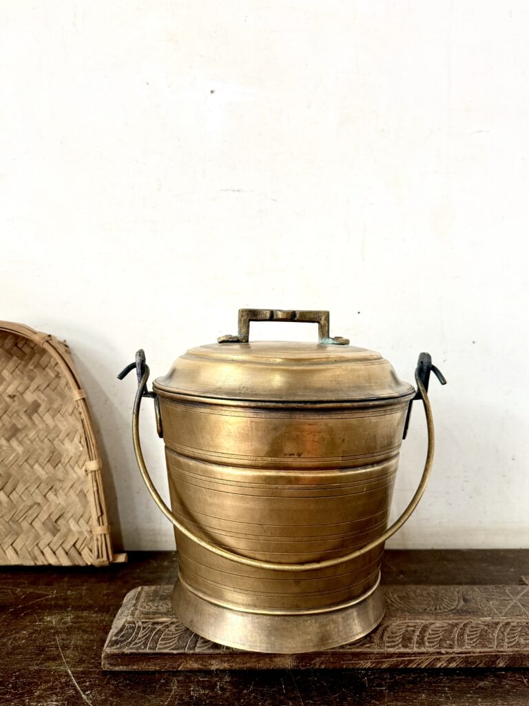 Antique largest size Vari Bucket Thooku Golden brass versatile storage canister