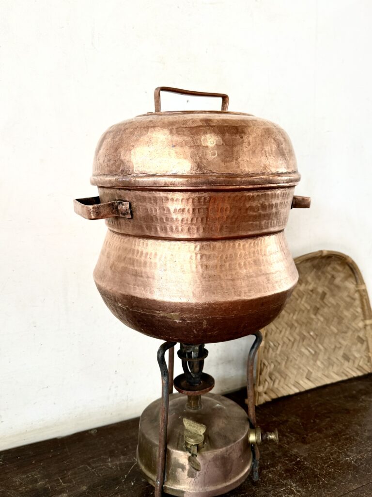 Kerala classic Copper Idly pot with idly steamer plate on top and perforated steamer dish At bottom - Image 3