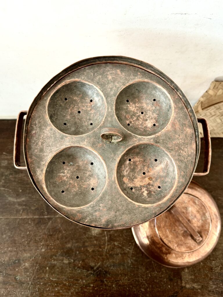 Kerala classic Copper Idly pot with idly steamer plate on top and perforated steamer dish At bottom - Image 6