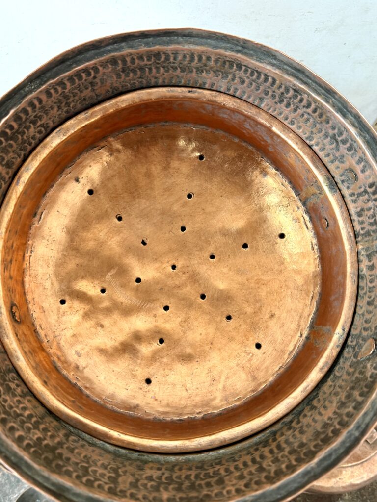 Kerala classic Copper Idly pot with idly steamer plate on top and perforated steamer dish At bottom - Image 7