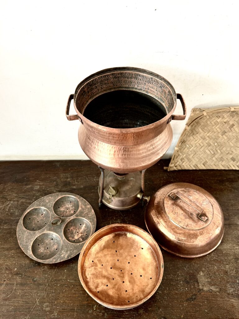 Kerala classic Copper Idly pot with idly steamer plate on top and perforated steamer dish At bottom - Image 2