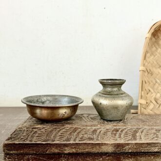 Classic miniatures set of two golden brass mini basin and white bronze mini po