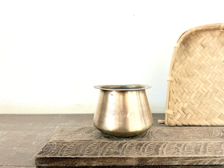 Classic brass Siru nei deksha pot used to store, reheat and serve ghee