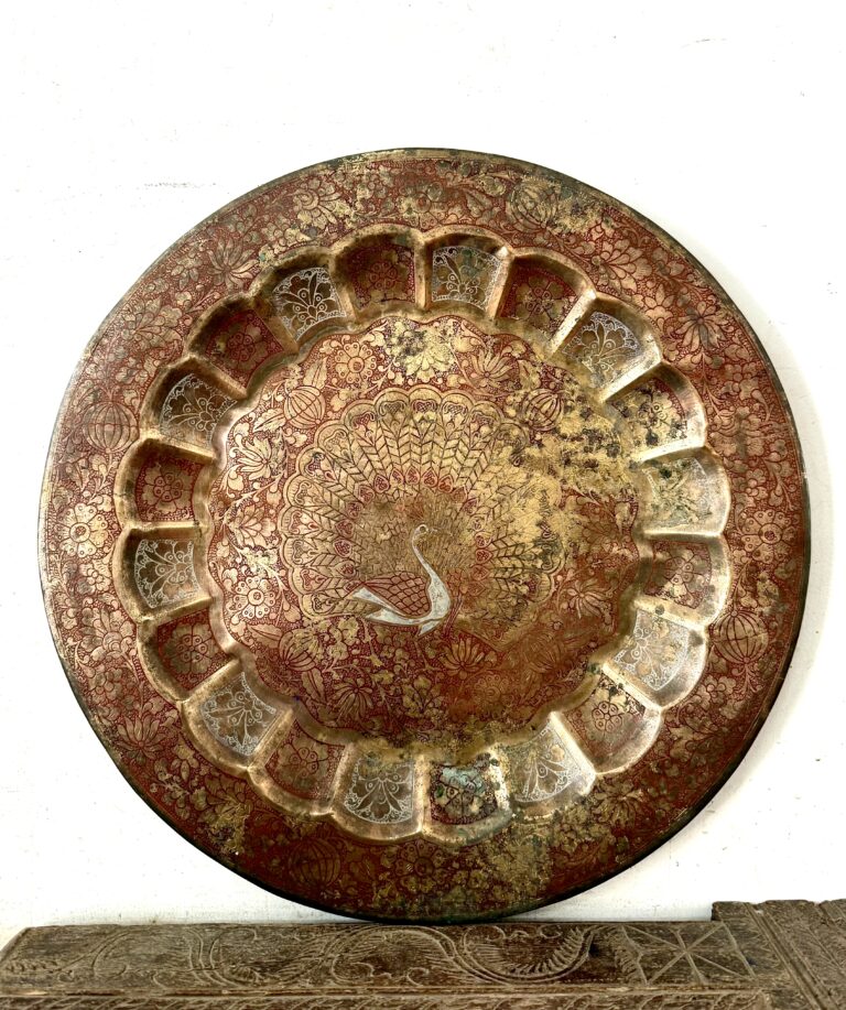 Classic brass peacock art wall plate large size fully embossed etching with multi colour enamel work - Image 2