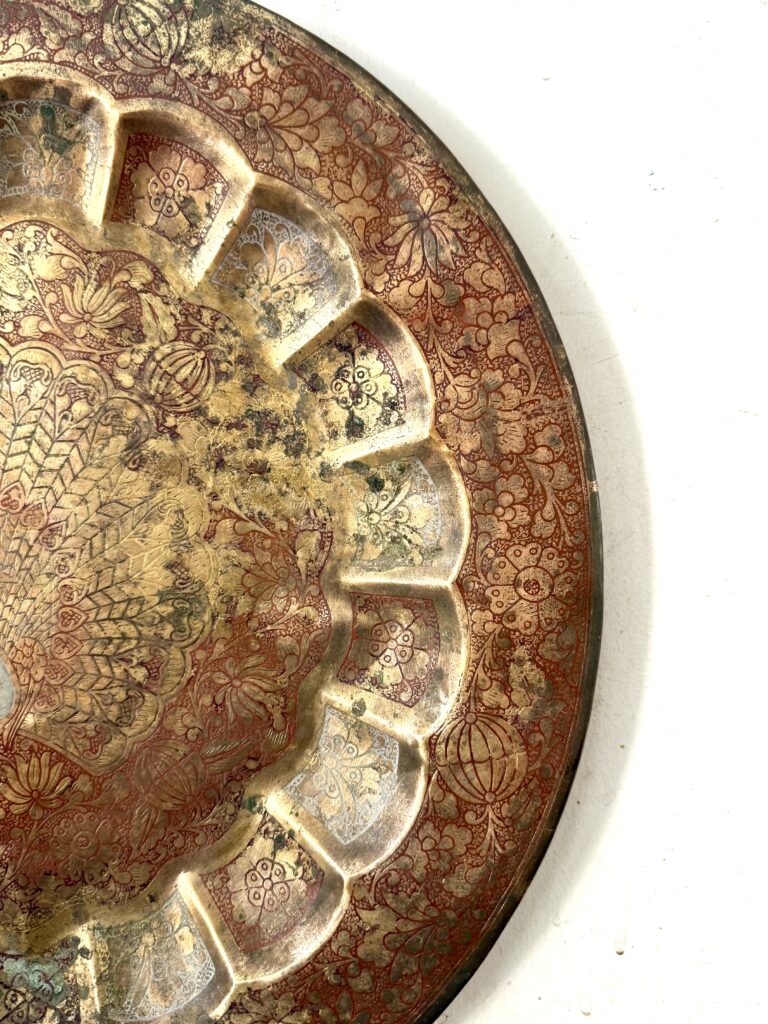 Classic brass peacock art wall plate large size fully embossed etching with multi colour enamel work - Image 6