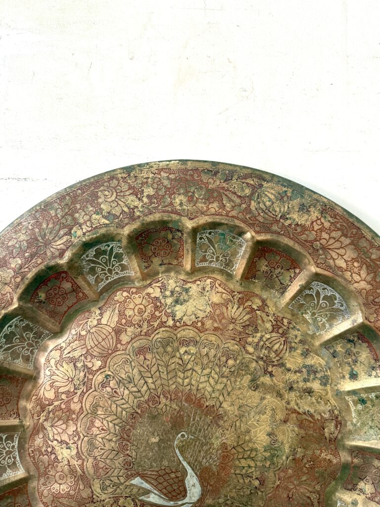 Classic brass peacock art wall plate large size fully embossed etching with multi colour enamel work - Image 7