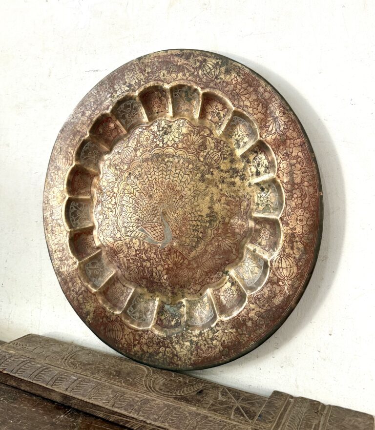 Classic brass peacock art wall plate large size fully embossed etching with multi colour enamel work - Image 9