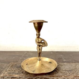 Classic lady with basket brass candle bar from Colonial era