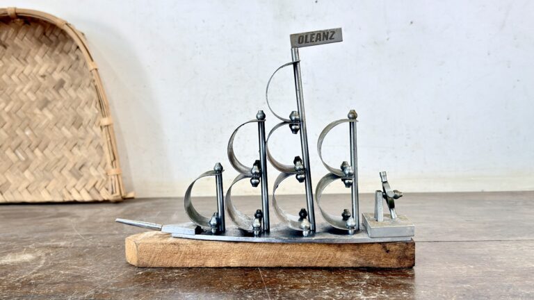 Classic brass sails ship with nickel coat and wood base rest - Image 5