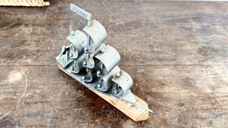 Classic brass sails ship with nickel coat and wood base rest - Image 6