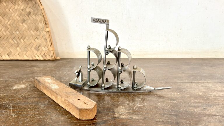 Classic brass sails ship with nickel coat and wood base rest - Image 7