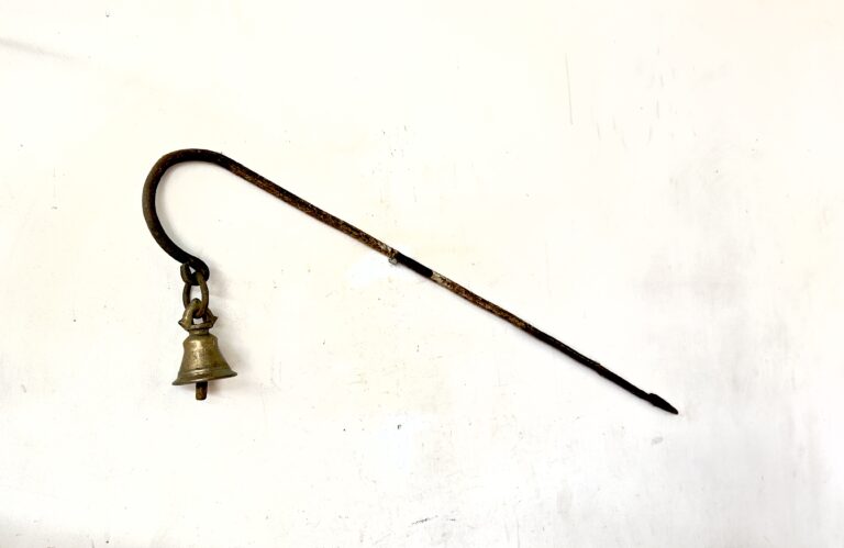 Antique Kings Arrival announcer bell 100+ years old Bell metal bell mounted on a curved Cast iron pole